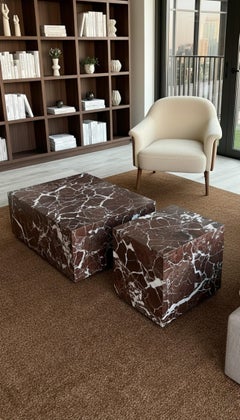 Set of 2 Rosso Levanto Marble Block Coffee Tables – Handcrafted Coffee Table