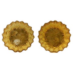 Set of 2 Round Amber Glass Flush Mounts / Wall Lights, 1960s