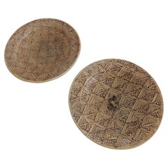Set of '2' Round Brown and Tan Graphic Pattern Moroccan Plates