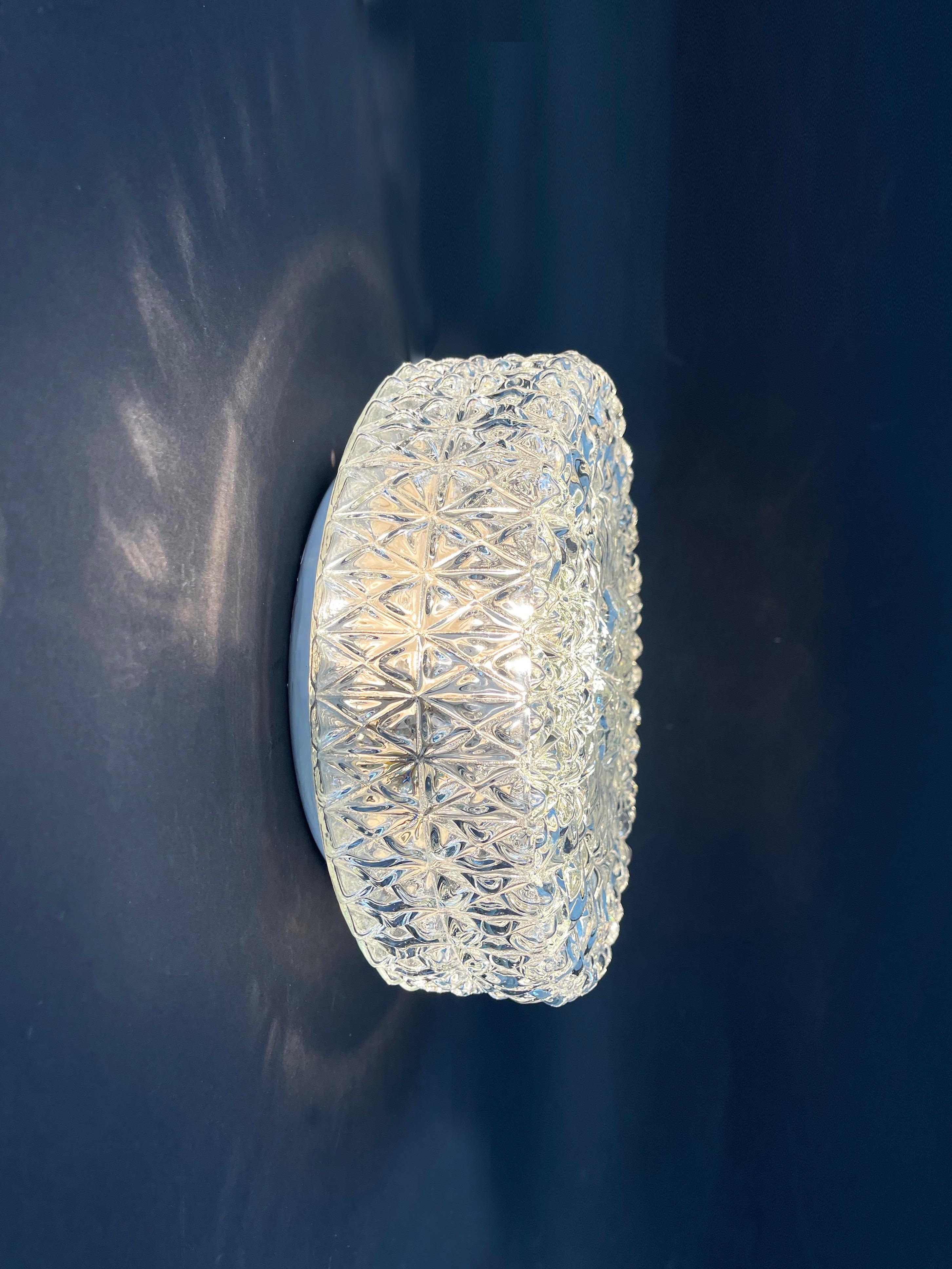 Mid-Century Modern Set of 2 Round Ice Crystal Ceiling Lights, Flush Mount by Honsel, 1970s, Germany For Sale