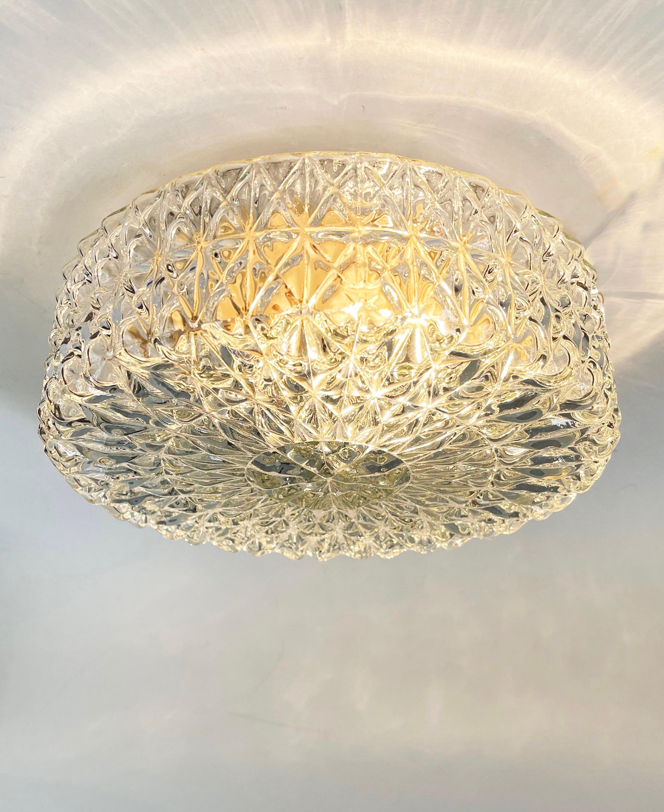 Machine-Made Set of 2 Round Ice Crystal Ceiling Lights, Flush Mount by Honsel, 1970s, Germany For Sale