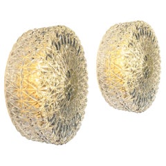 Set of 2 Round Ice Crystal Ceiling Lights, Flush Mount by Honsel, 1970s, Germany