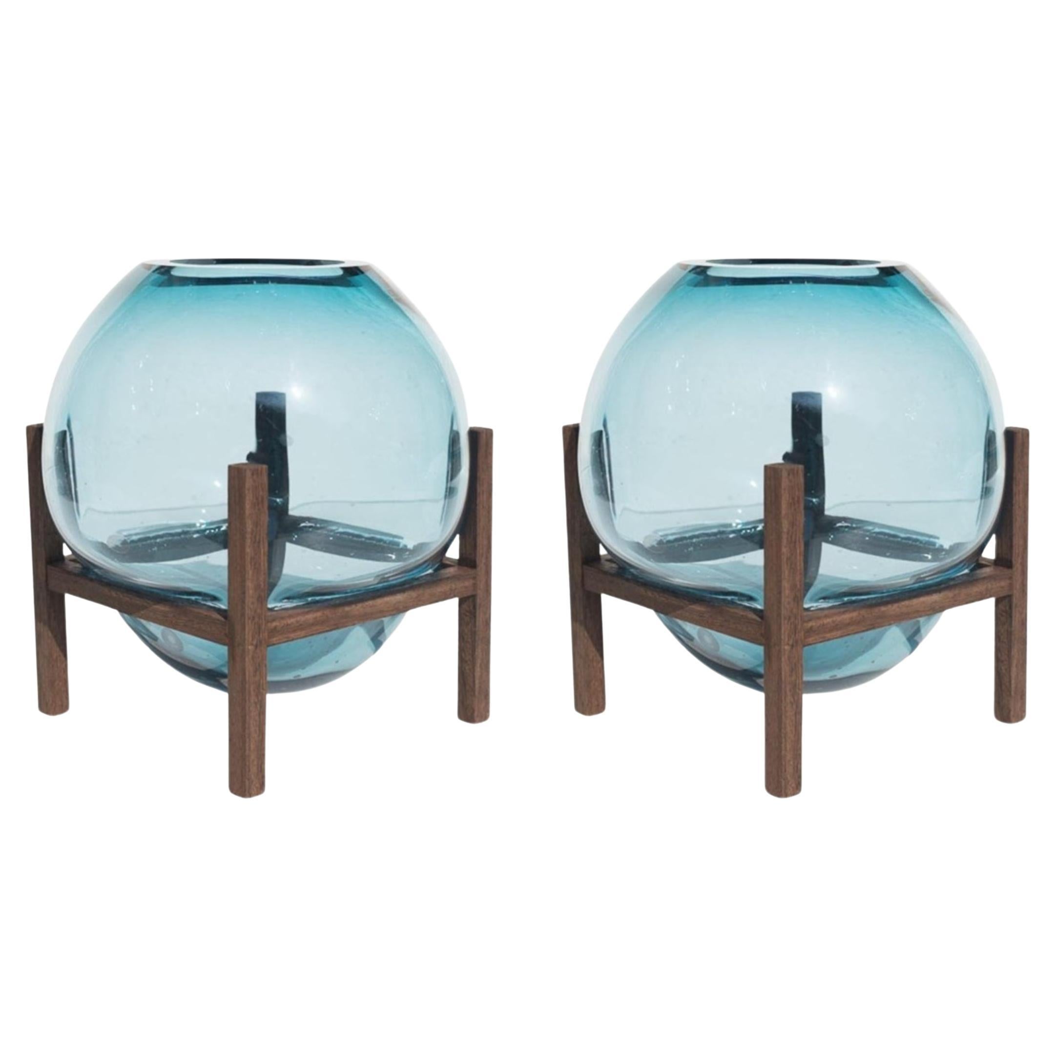 Set of 2 Round Square Blue Up & Down Vase by Studio Thier & van Daalen