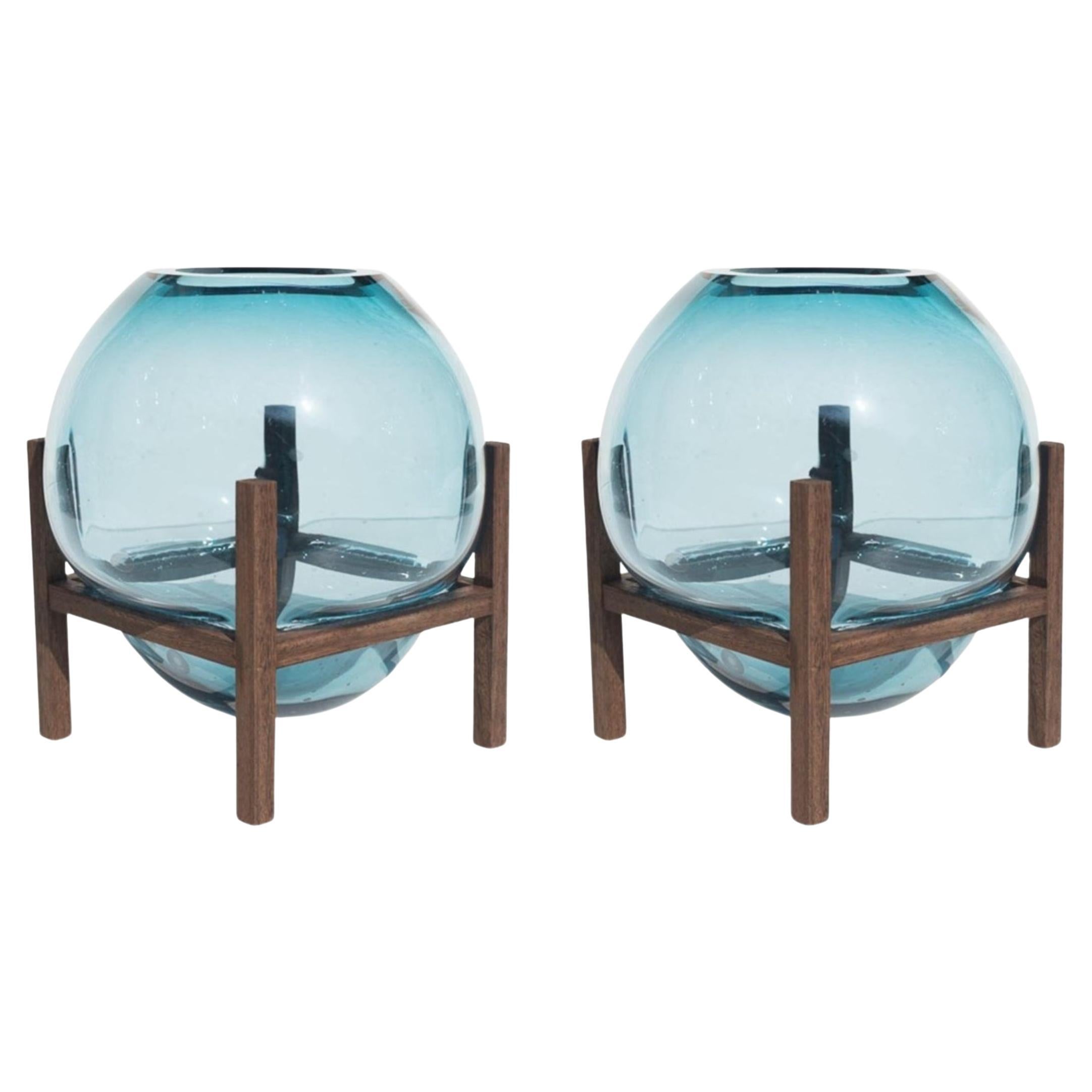 Set of 2 Round Square Blue Up & Down Vase by Studio Thier & Van Daalen For Sale