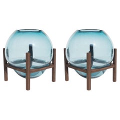 Set of 2 Round Square Blue Up & Down Vase by Studio Thier & Van Daalen