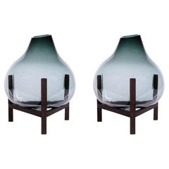 Set of 2 Round Square Grey Triangular Vase by Studio Thier & Van Daalen