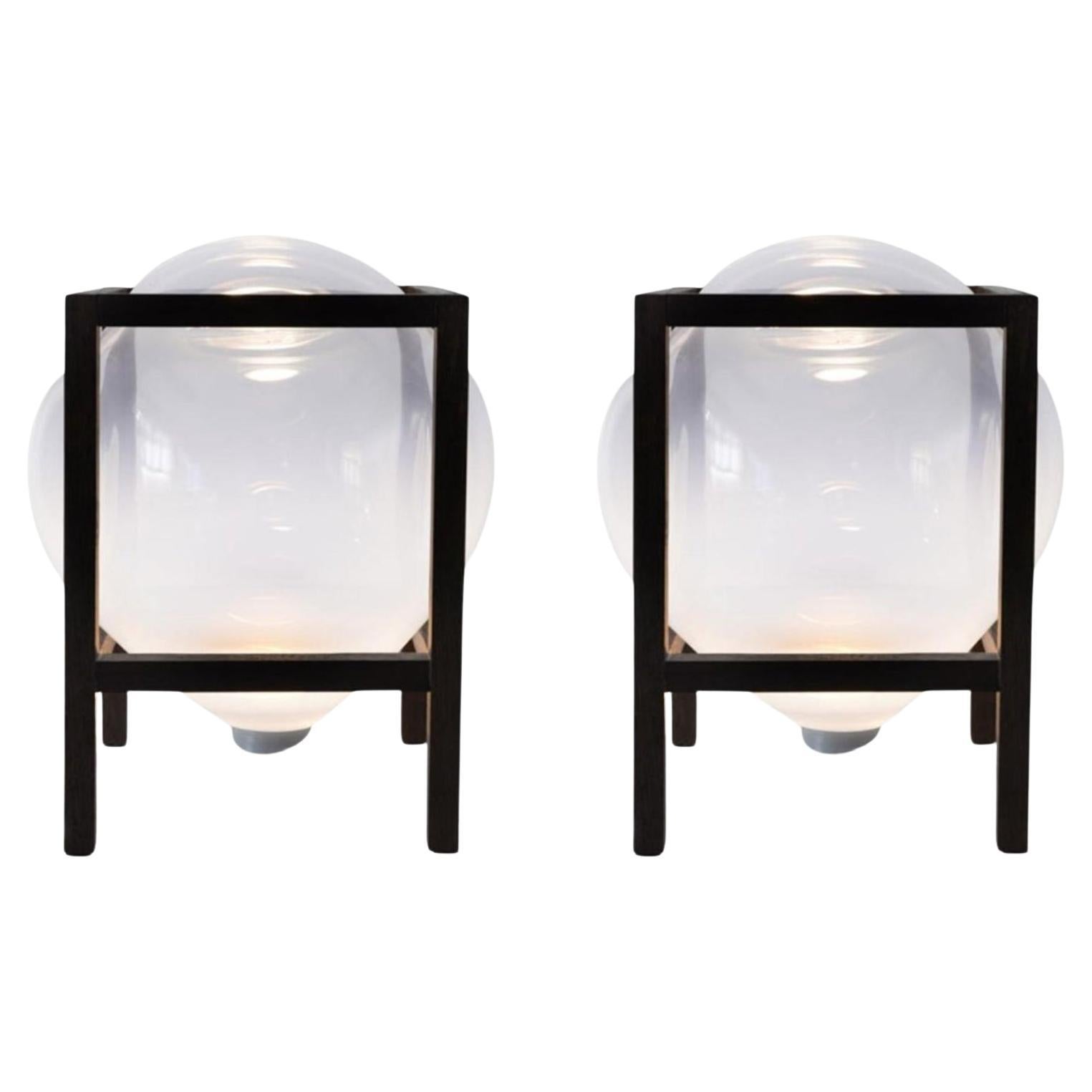 Set of 2 Round Square White Balloon Table Light by Studio Thier & Van Daalen