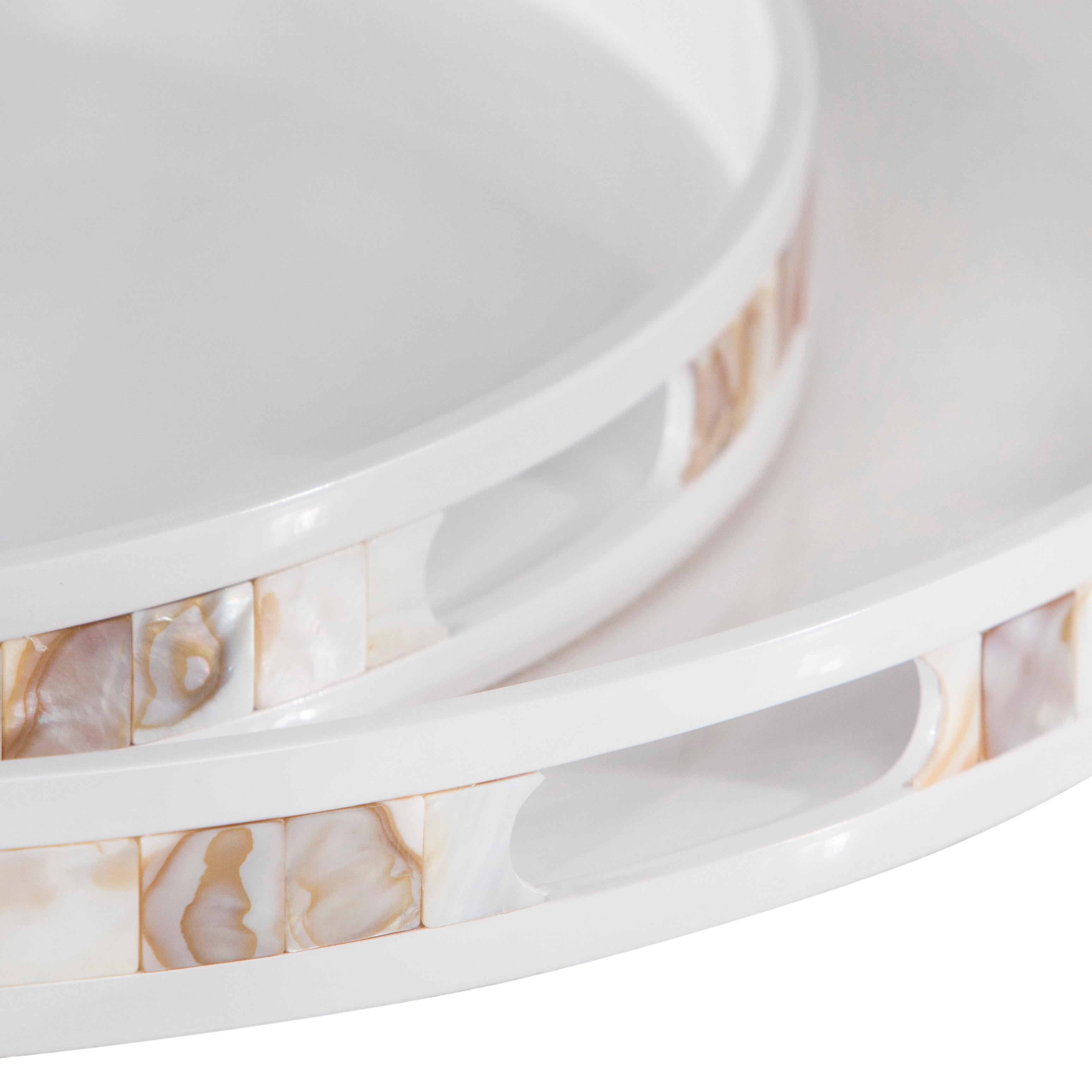 Modern Set of 2 Round Trays, Fog White, Handmade in Portugal by Lusitanus Home For Sale