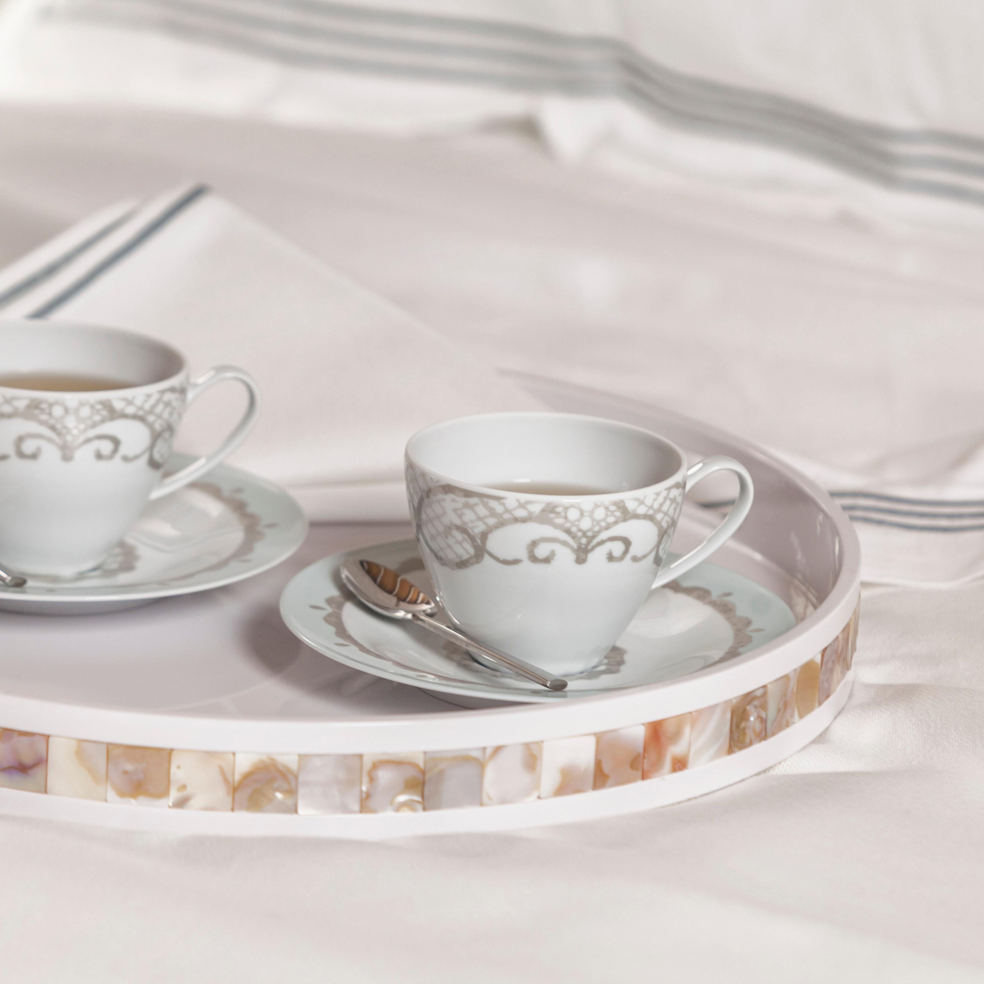 Portuguese Set of 2 Round Trays, Fog White, Handmade in Portugal by Lusitanus Home For Sale