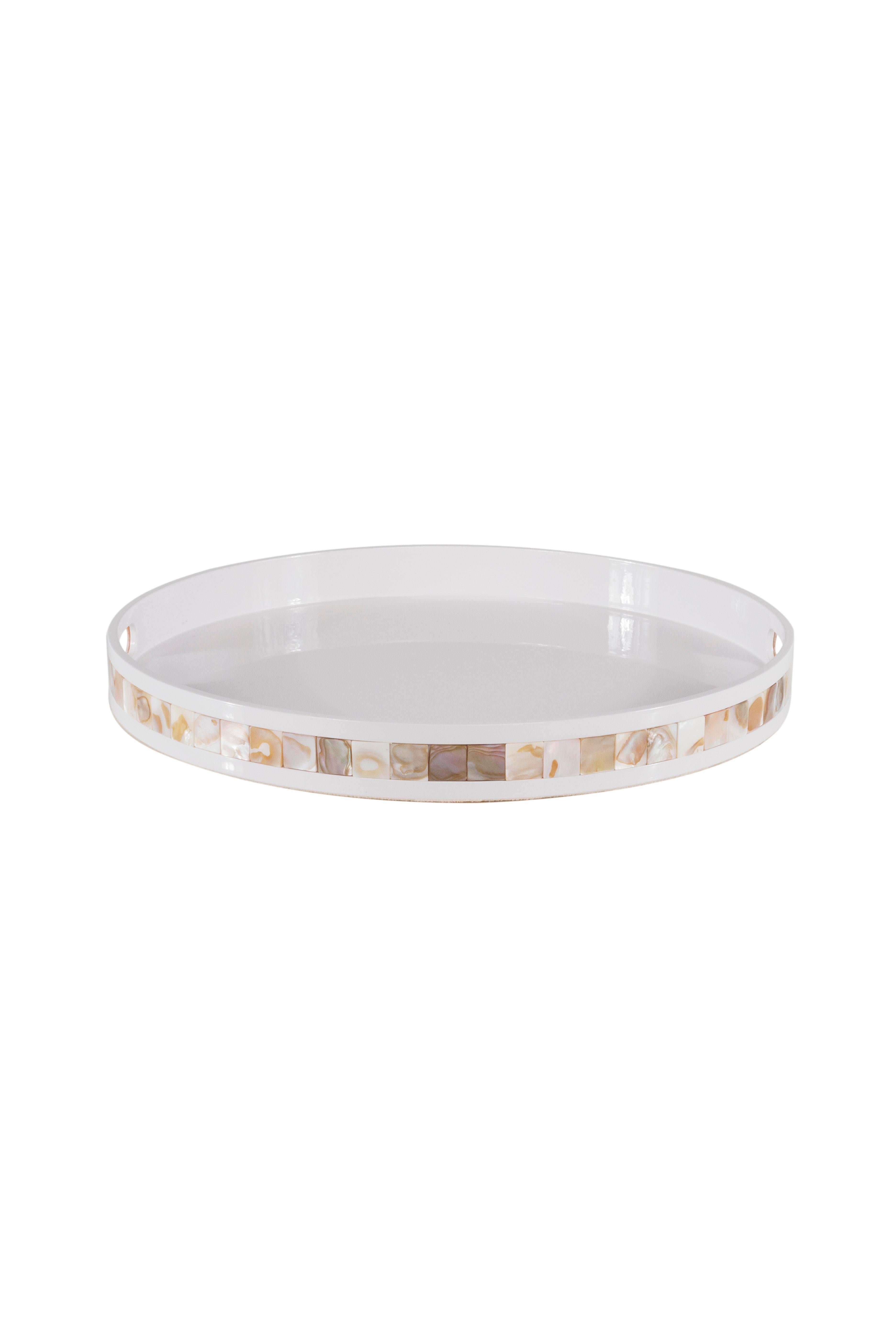 Hand-Crafted Set of 2 Round Trays, Fog White, Handmade in Portugal by Lusitanus Home For Sale