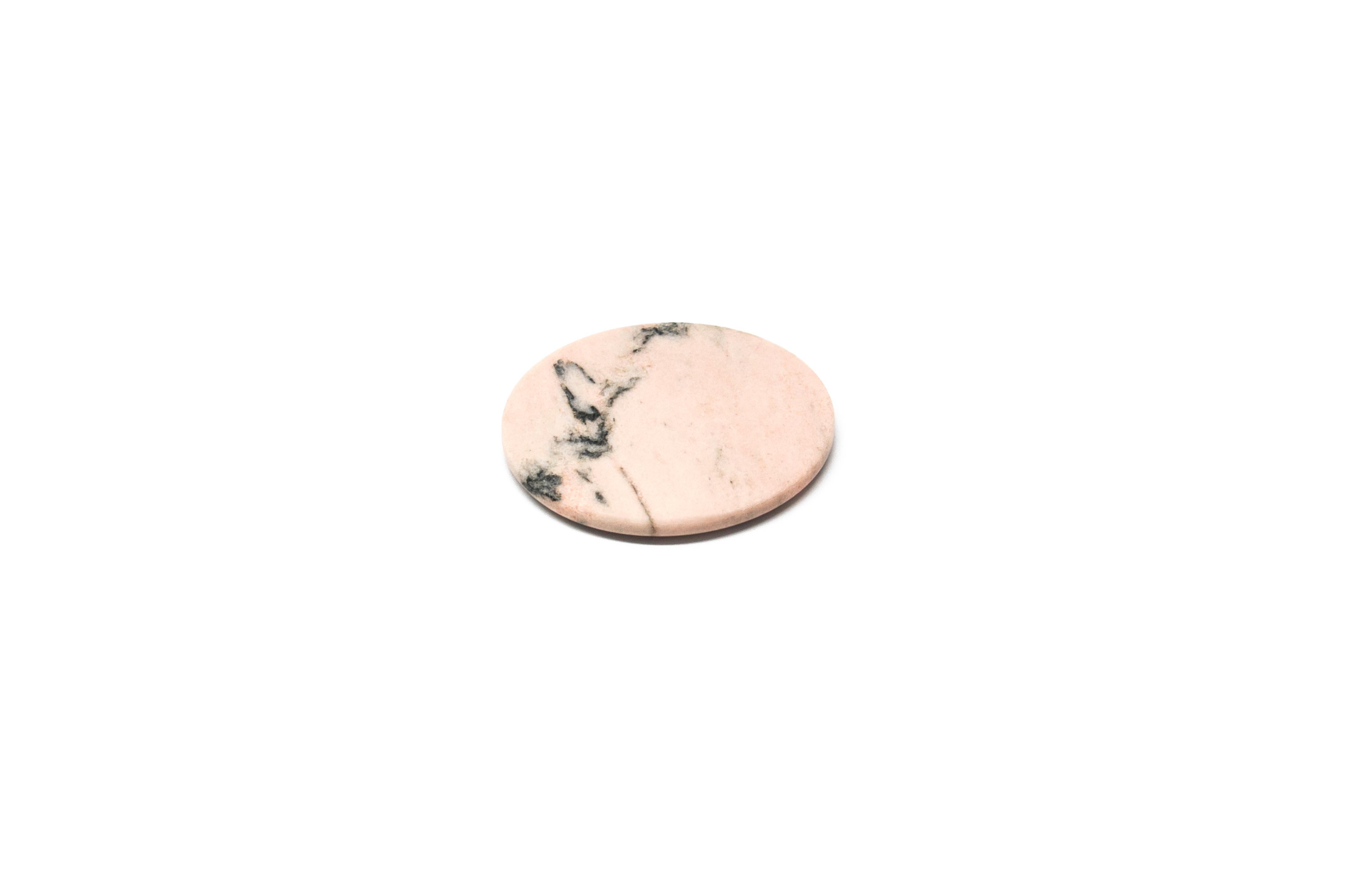 Italian Handmade Set of 2 Rounded Pink Portugal and Black Marquina Marble Coasters For Sale