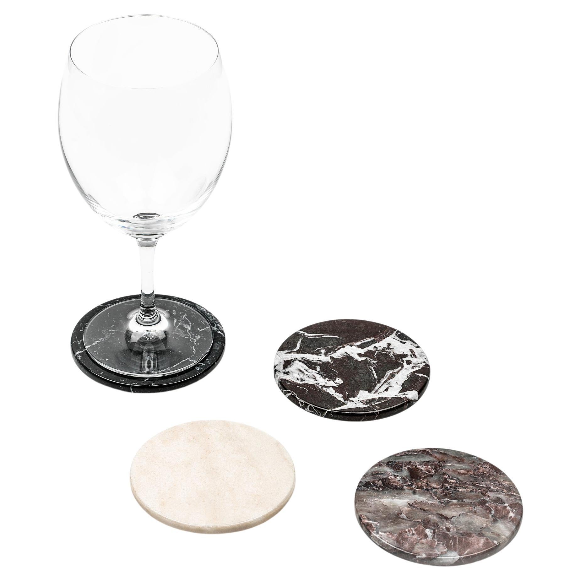 Handmade Set of 2 Rounded Pink Portugal and Black Marquina Marble Coasters For Sale