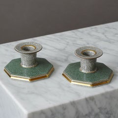 Juego de 2 candeleros Royal Copenhagen con esmalte craquelado. Thorkild Olsen, 1957.