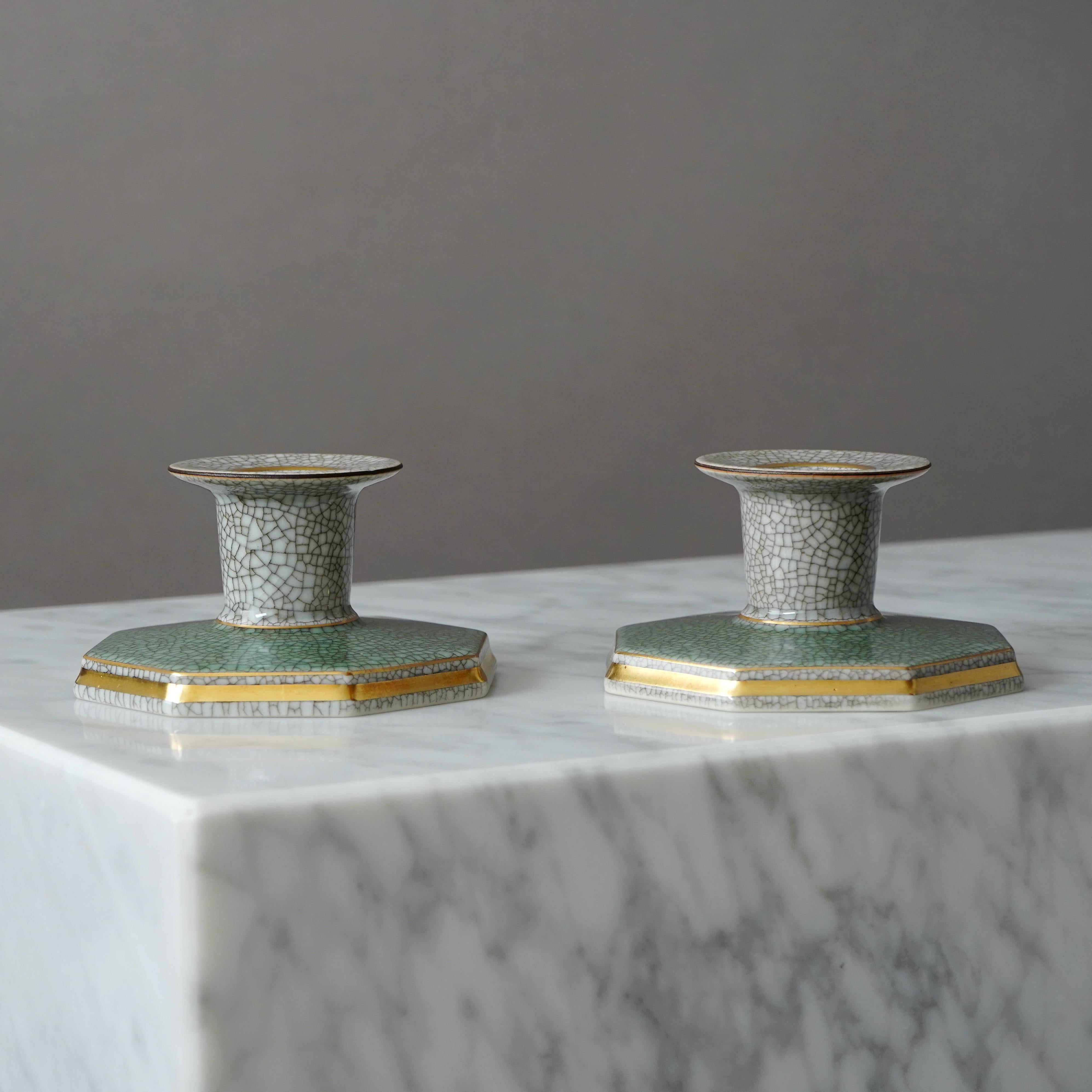 Set of 2 Royal Copenhagen Crackle Glazed Candlesticks. Thorkild Olsen, 1957. For Sale 1