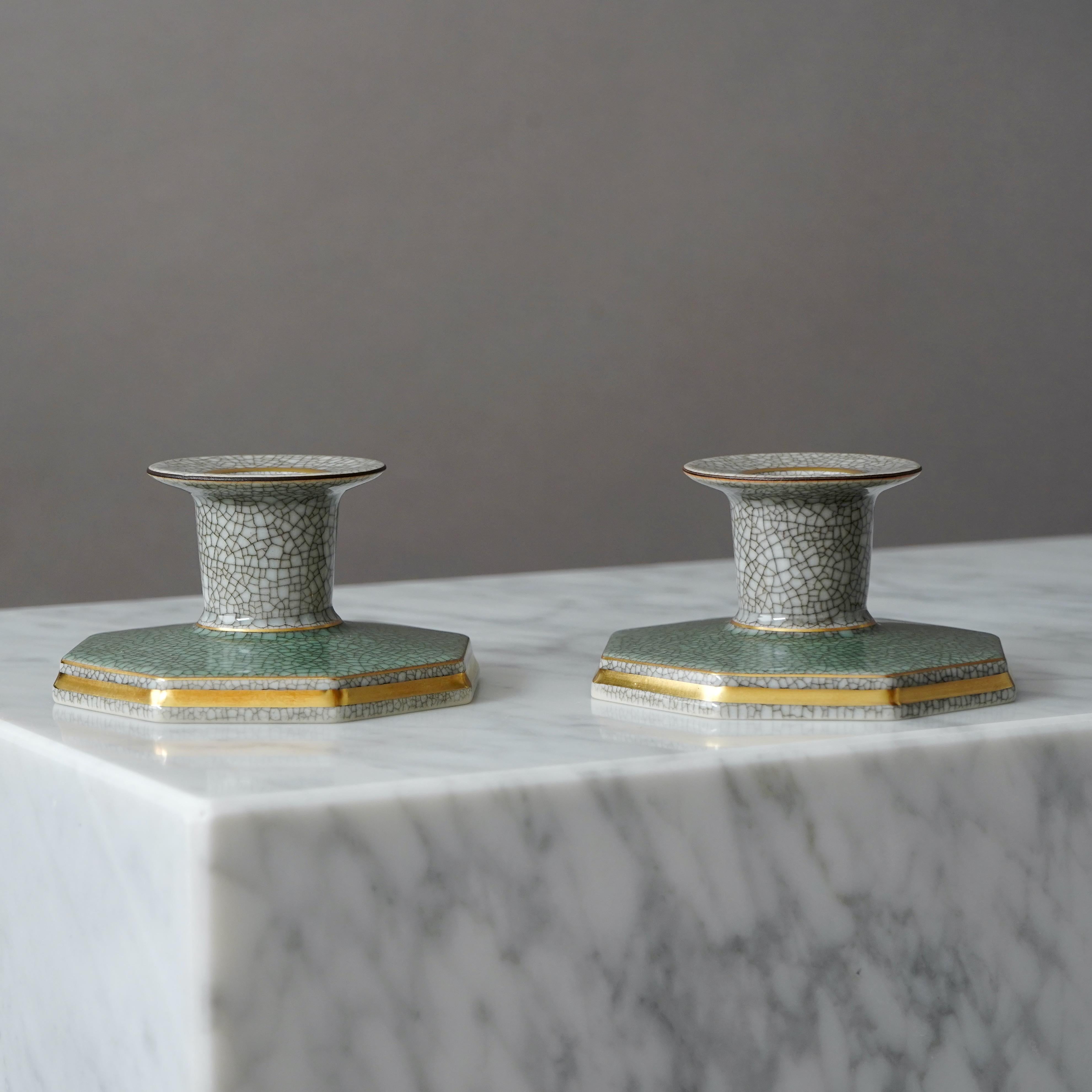 Set of 2 Royal Copenhagen Crackle Glazed Candlesticks. Thorkild Olsen, 1957. For Sale 2