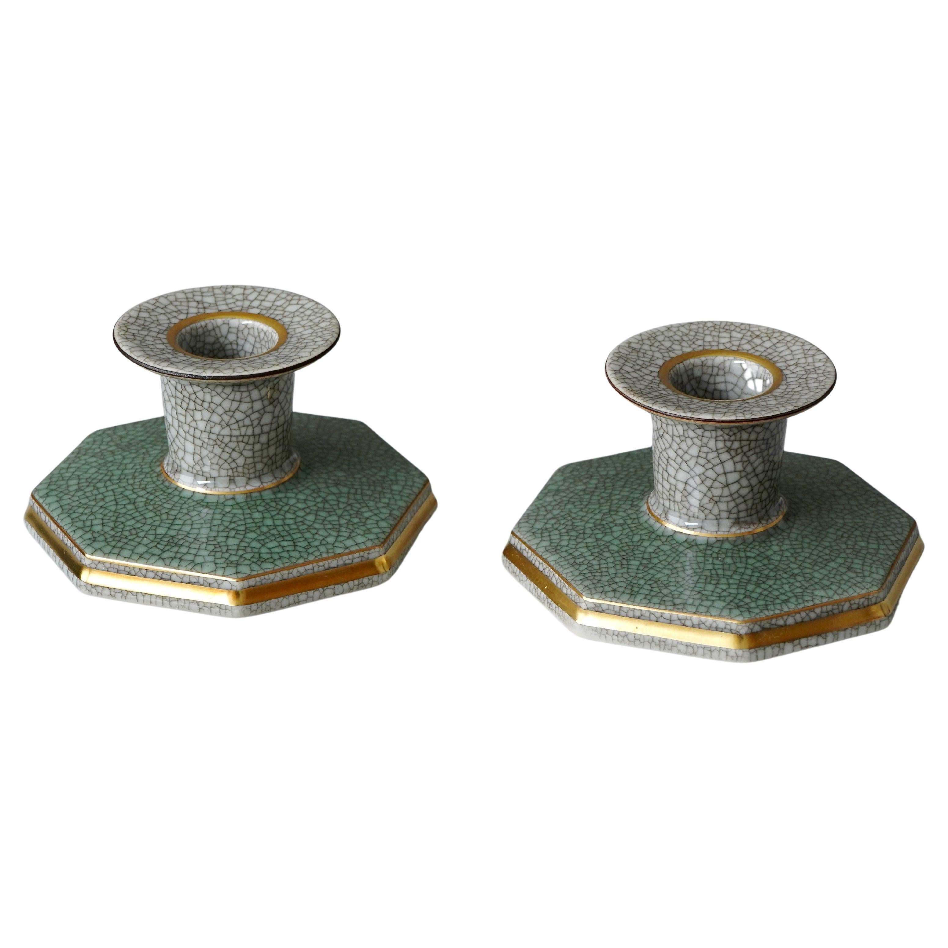 Set of 2 Royal Copenhagen Crackle Glazed Candlesticks. Thorkild Olsen, 1957. For Sale