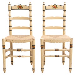 Set of 2 Rustic Traditional Handpainted Wood Chair, circa 1940
