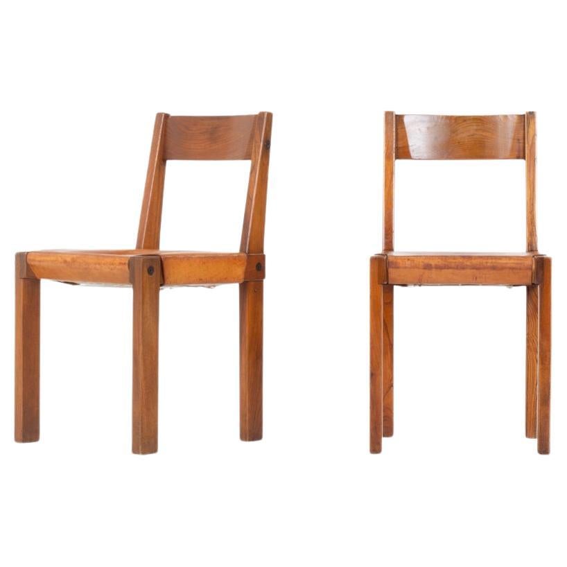 Set of 2 S24 chairs by Pierre Chapo in elm 1980
