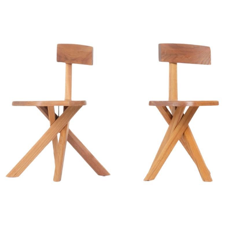 Set of 2 S34 chairs by Pierre Chapo in elm 1980