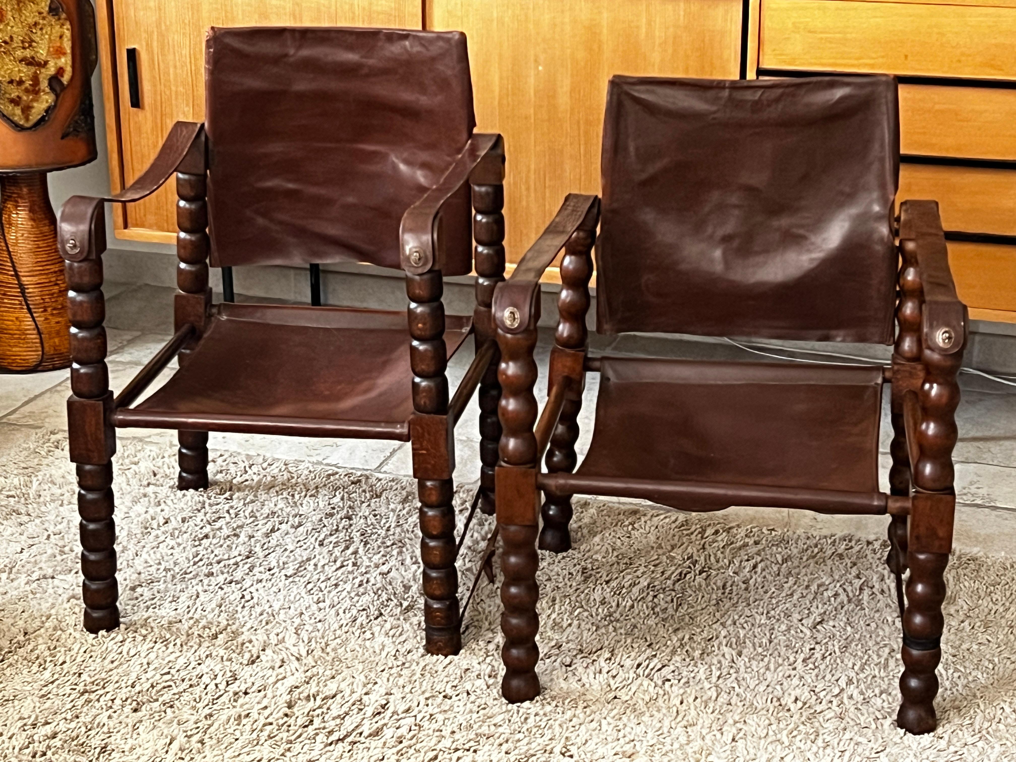 Set of 2 Safari Chairs Attributed to Charles Dudouyt 1950 In Good Condition In Saint Rémy de Provence, FR