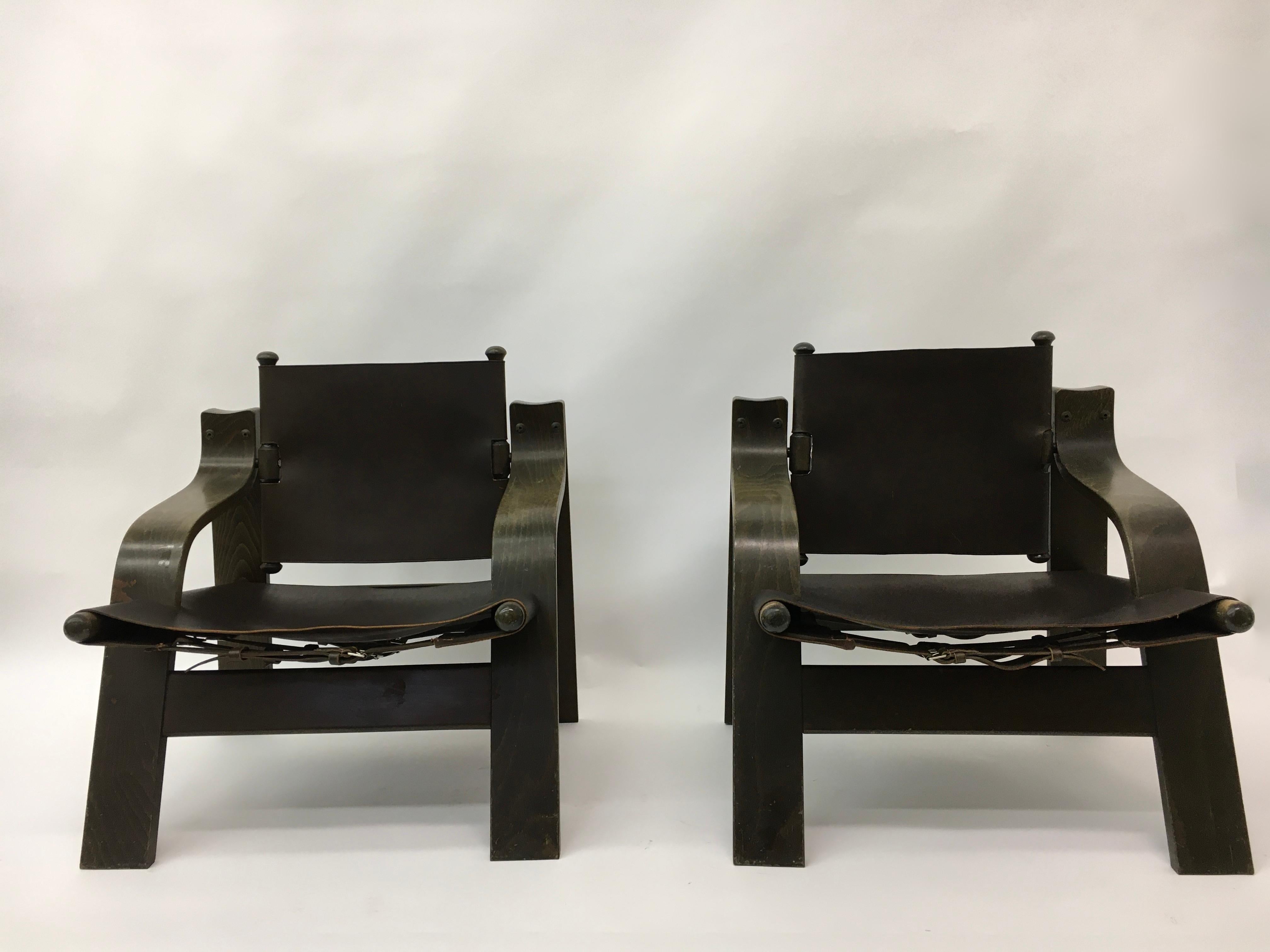 Brutalist Set of 2 Safari lounge chairs, 1970’s For Sale
