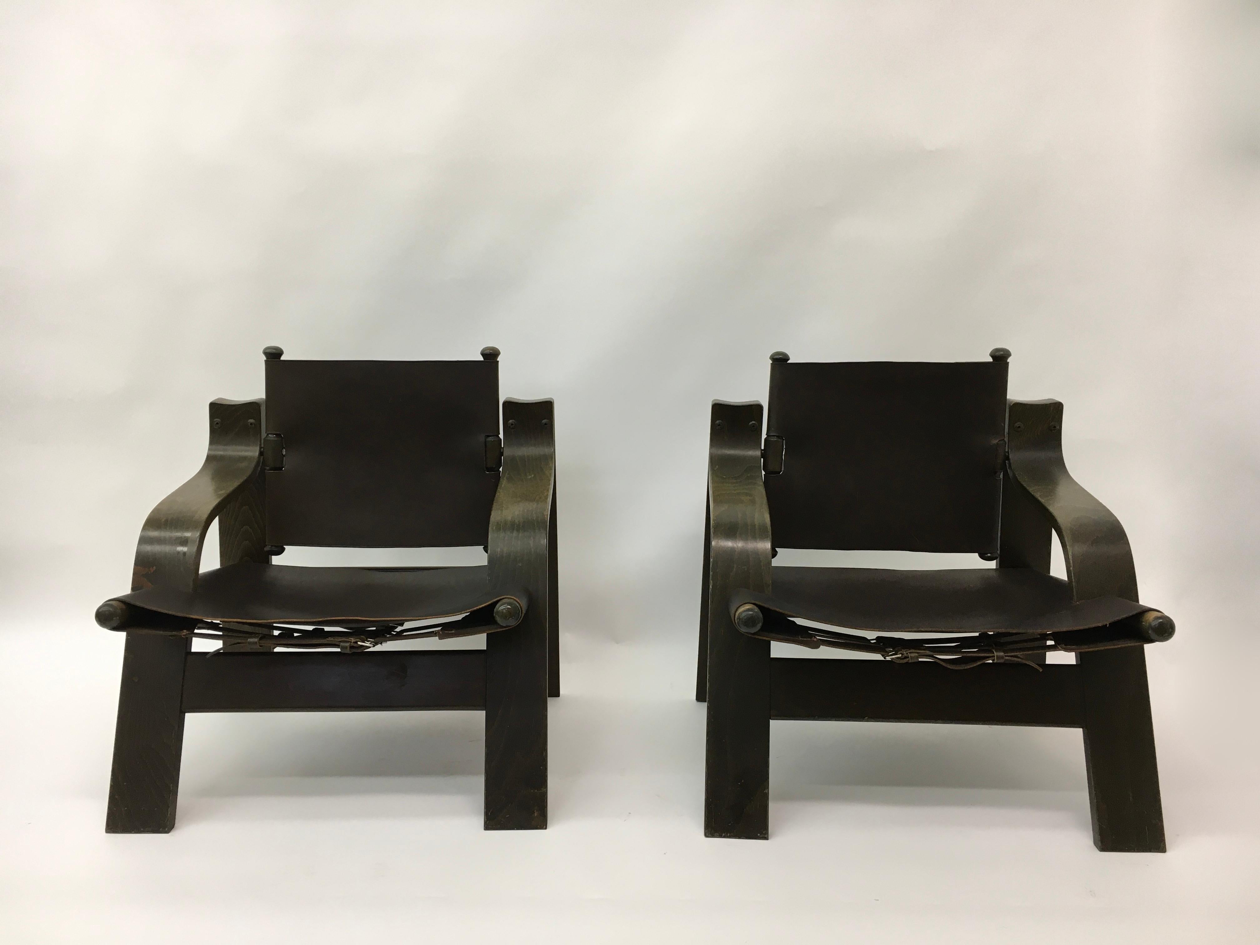 Late 20th Century Set of 2 Safari lounge chairs, 1970’s For Sale