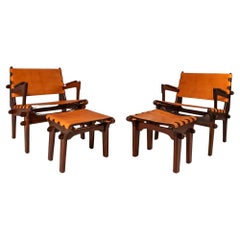 Set of 2 Safari Lounge Chairs w/ Ottomans by Angel Pazmino, Ecuador, c. 1960s