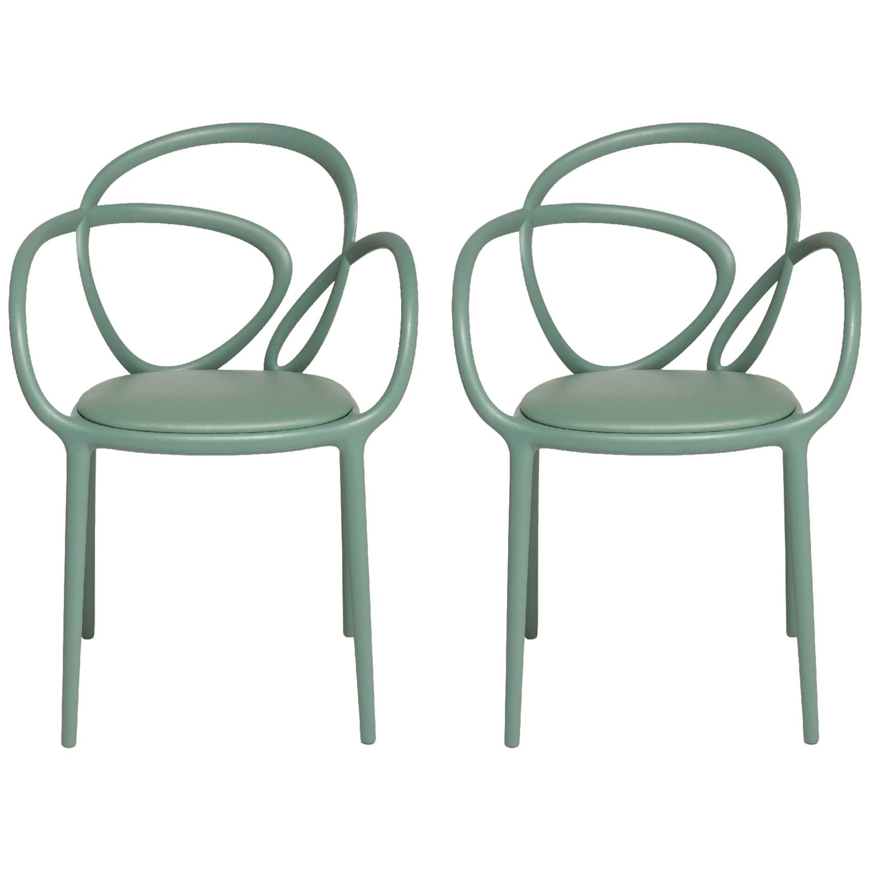 Set of 2 Sage Green Loop Padded Armchair, Made in Italy