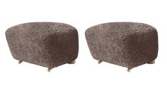 Set of 2 Sahara Natural Oak Sheepskin the Tired Man Footstools by Lassen