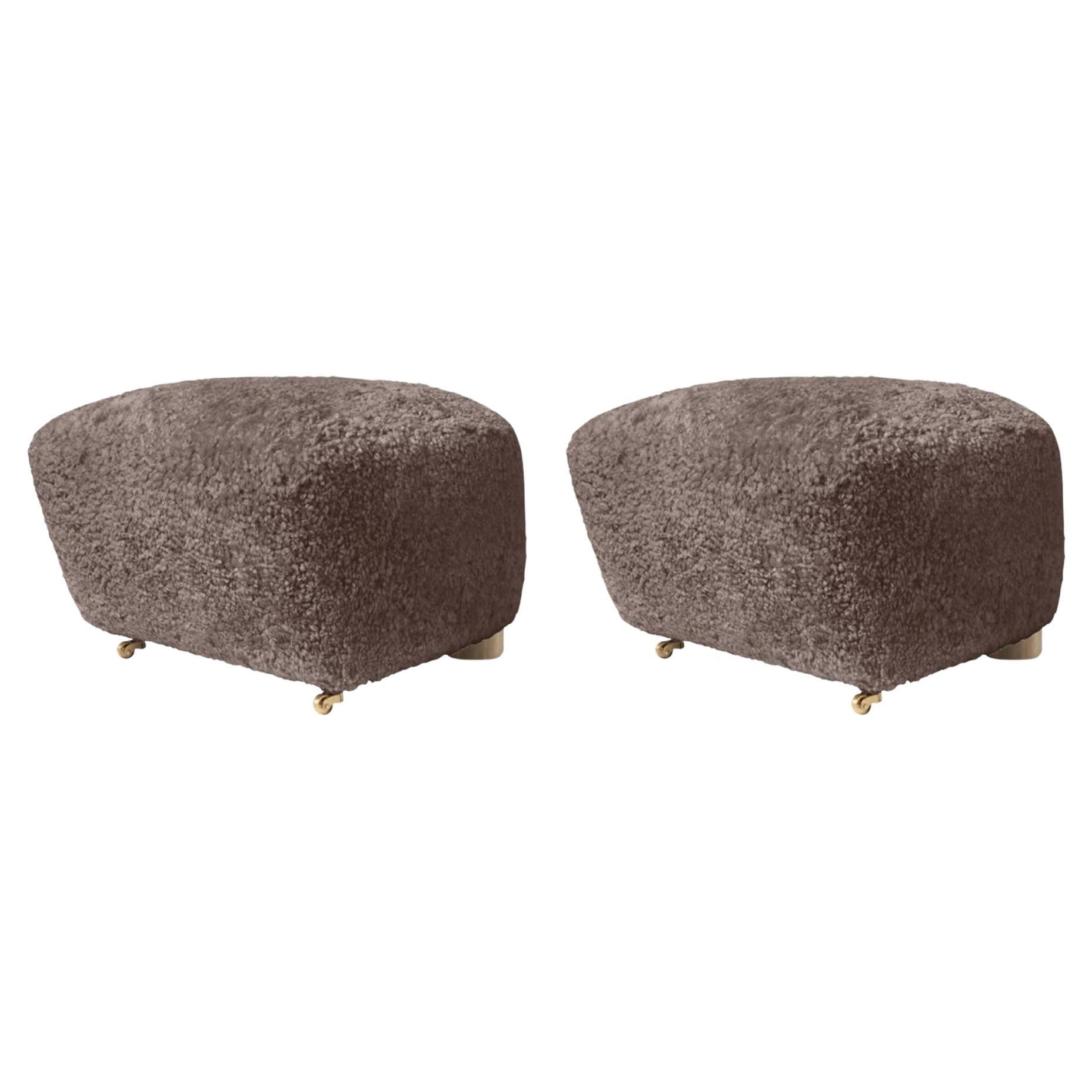 Set of 2 Sahara Natural Oak Sheepskin the Tired Man Footstools by Lassen For Sale
