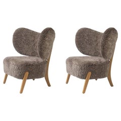 Set of 2 Mocha TMBO Lounge Chairs in Oak and Sahara Sheepskin by Mazo Design