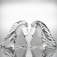 Set of 2 Saint Louis Horse Heads Clear Crystal Glass Sculptures, France