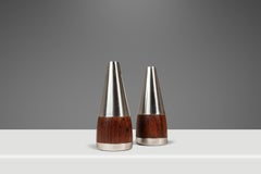 Set of 2 Salt & Pepper Shakers in Rosewood & Stainless Steel, Denmark, c. 1960s