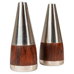 Set of 2 Salt & Pepper Shakers in Rosewood & Stainless Steel, Denmark, c. 1960s