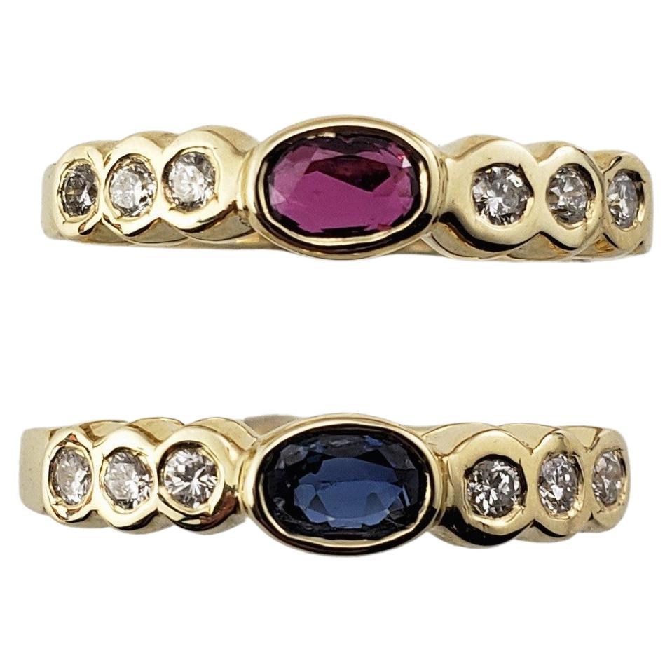 Set of 2 Natural Sapphire/Ruby and Diamond Rings For Sale