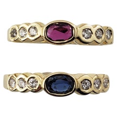 Set of 2 Natural Sapphire/Ruby and Diamond Rings