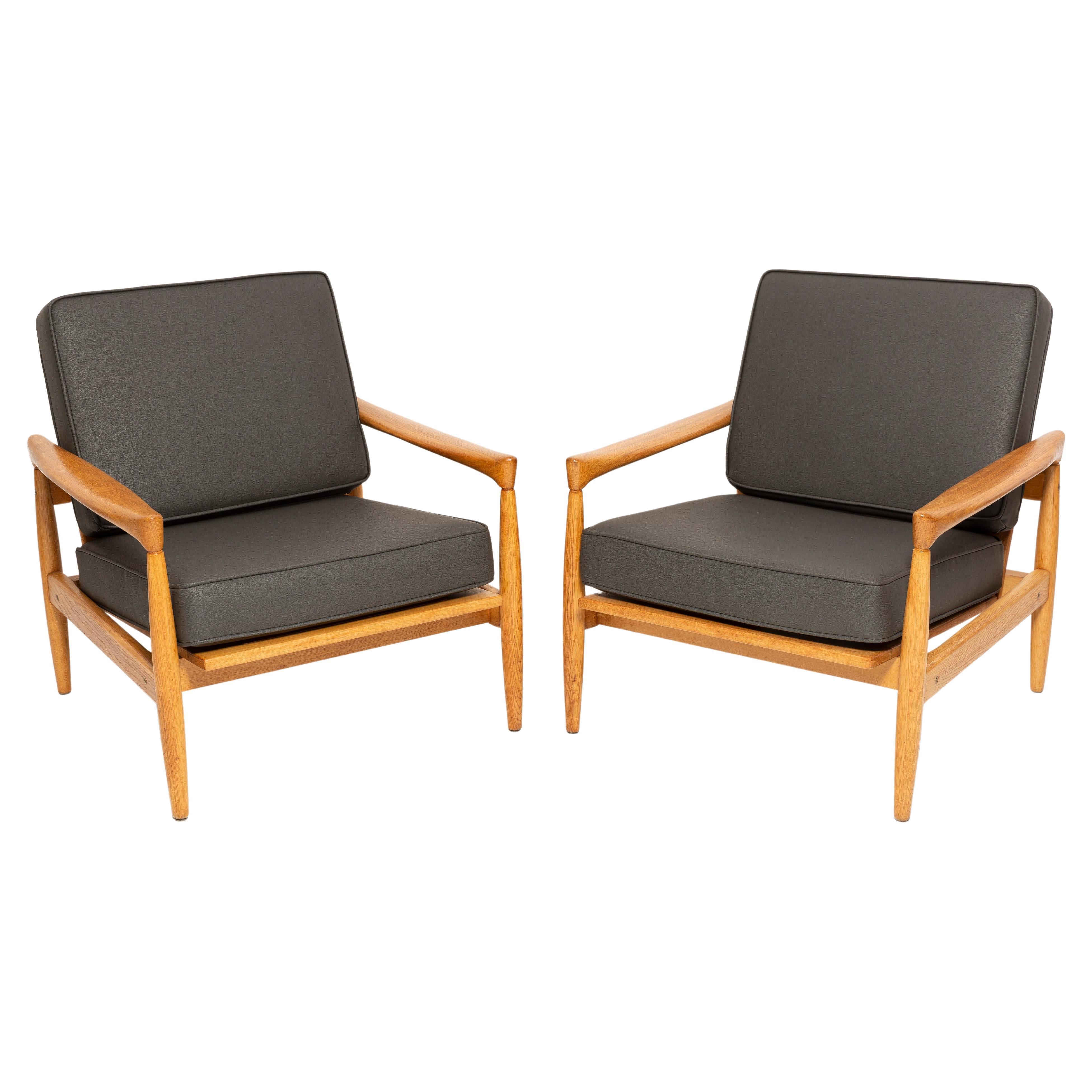 Set of 2 Scandinavian Armchairs Oak Lounge Chairs "Kolding" by Erik Worts, 1960s For Sale