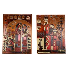 Set of 2 Scandinavian Modern Copper Plated Artwork, 1950s, Denmark
