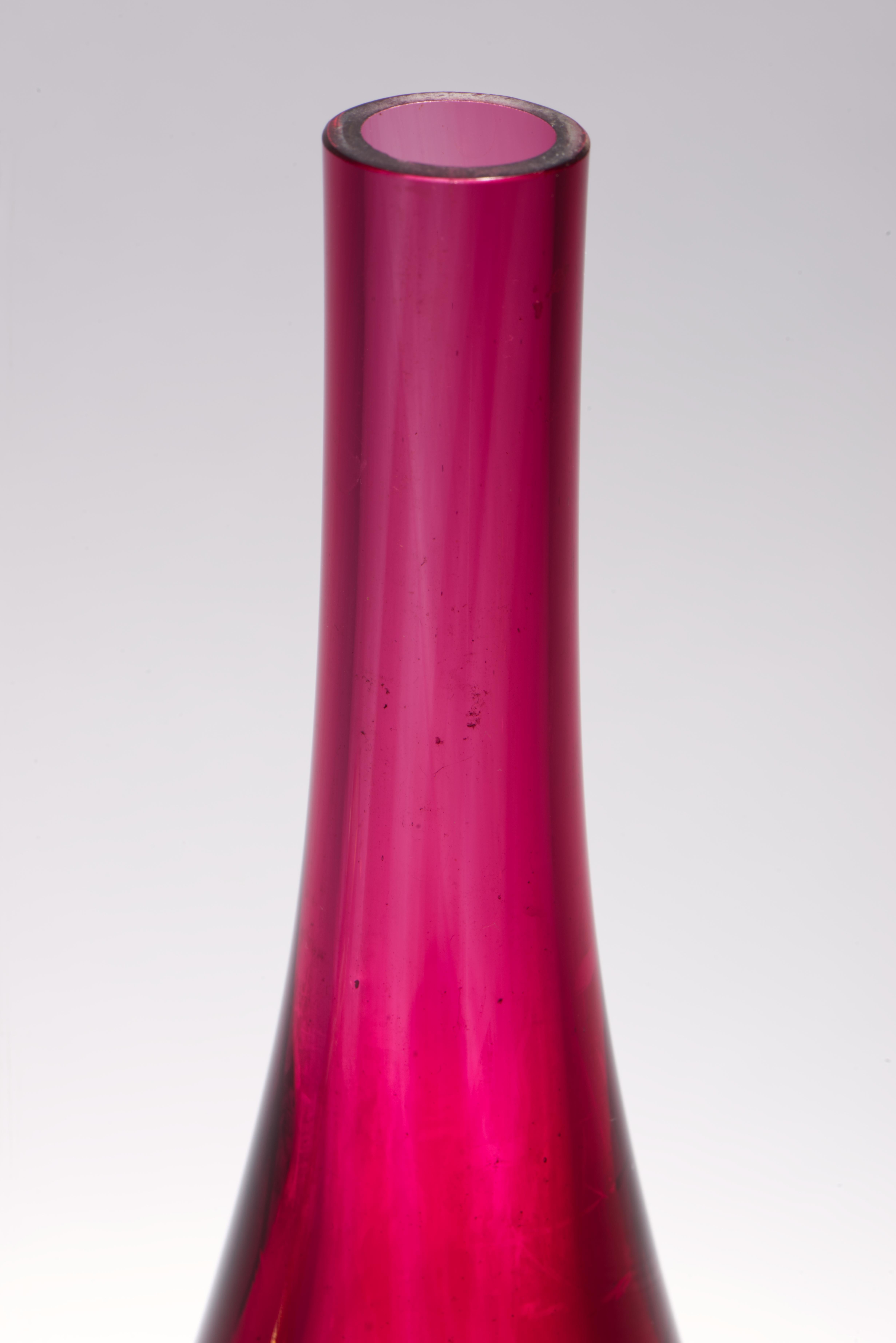 2er-Set Scandinavian Modern Sommerso Glas Knospenvasen, Preiselbeerrot & Bernstein im Angebot 2