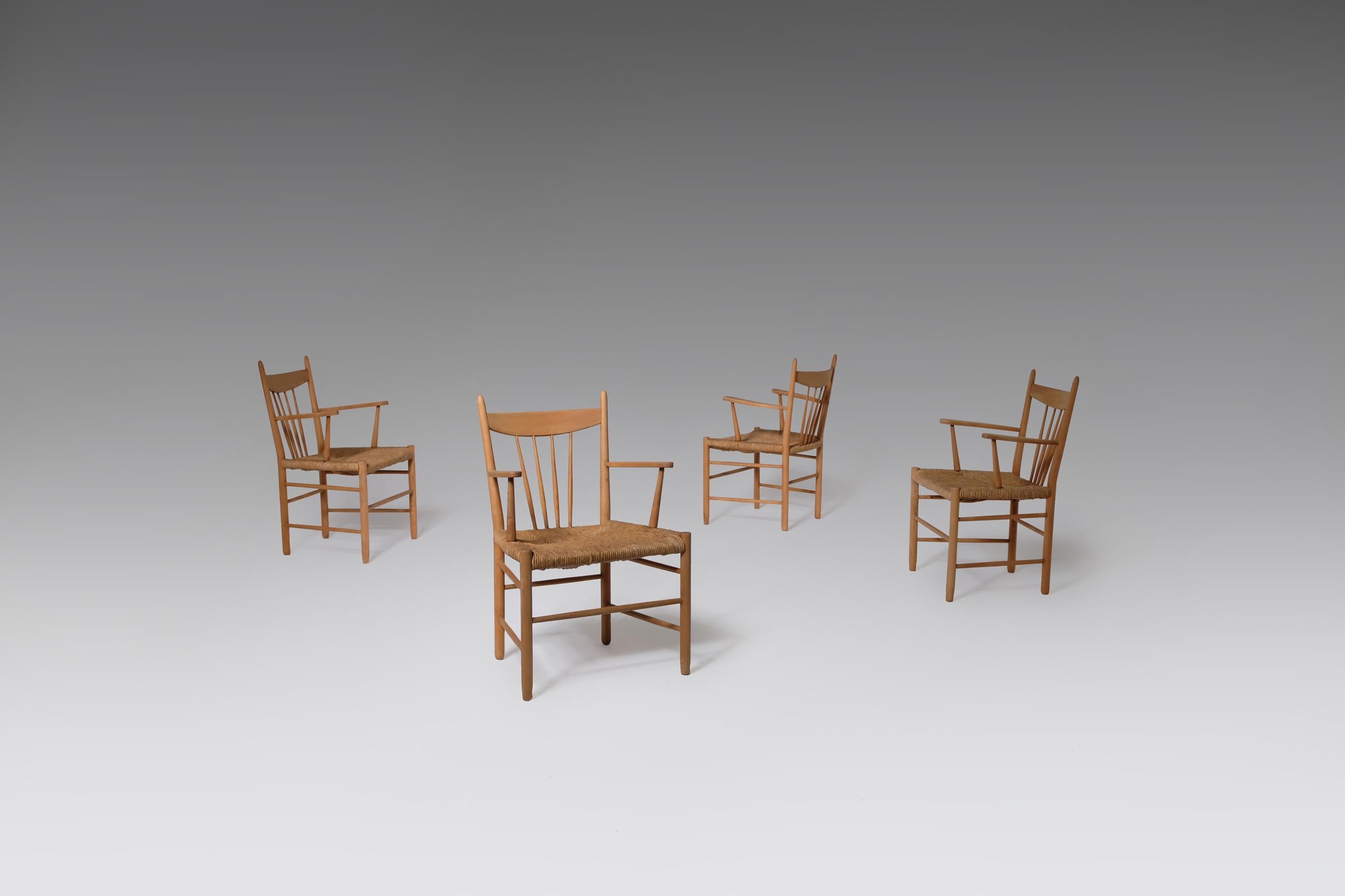 Set of 2 Scandinavian Oak and Rush Side Chairs 6