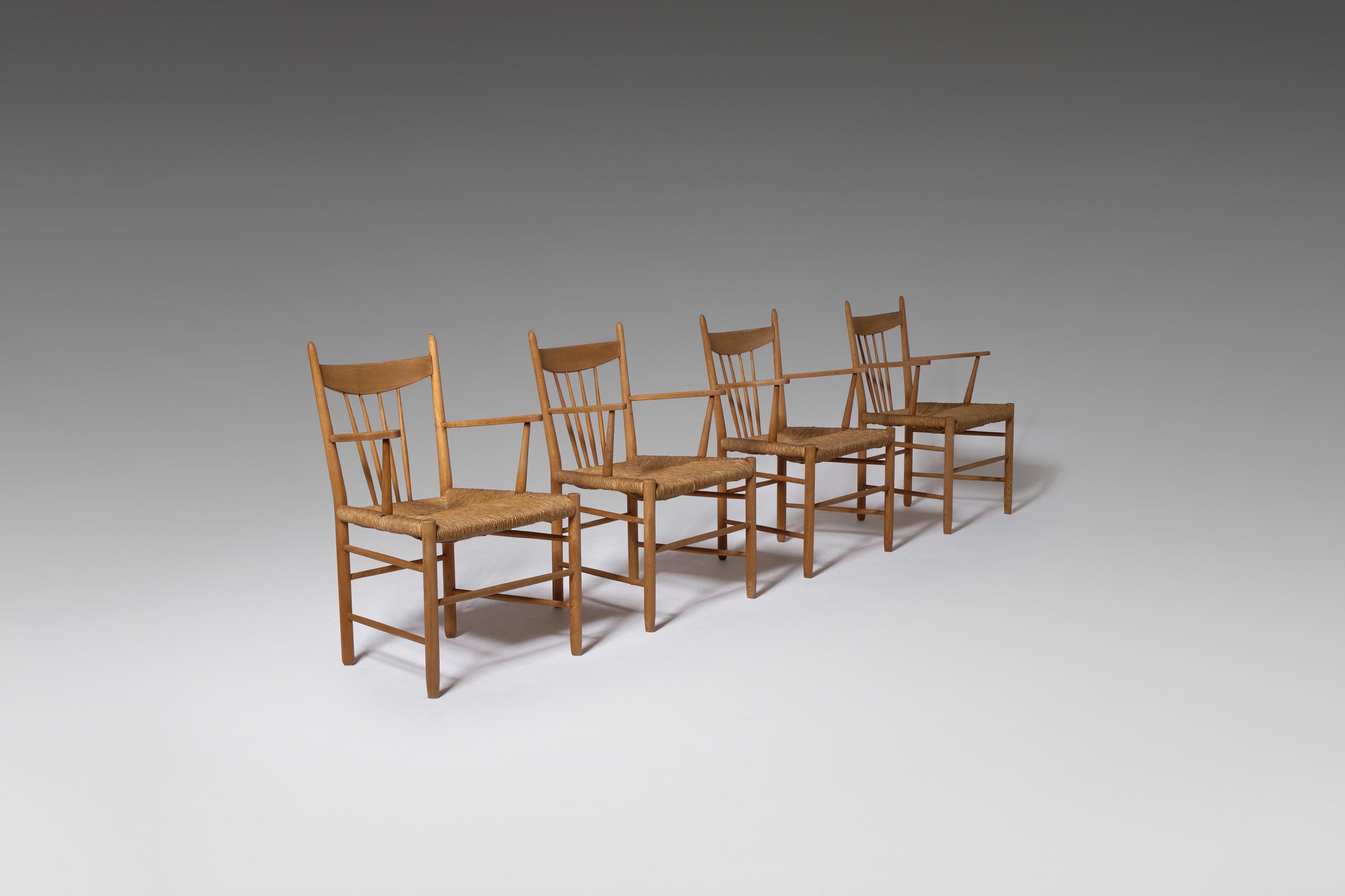 Set of 2 Scandinavian Oak and Rush Side Chairs 1
