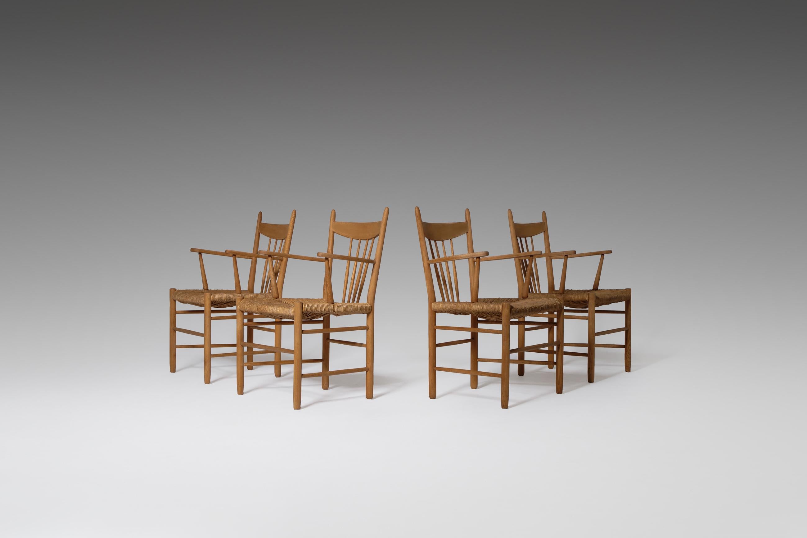 Set of 2 Scandinavian Oak and Rush Side Chairs 2