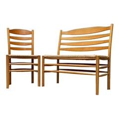 Set of 2 Scandinavian Papercord Bench and Chair in Oak from TS