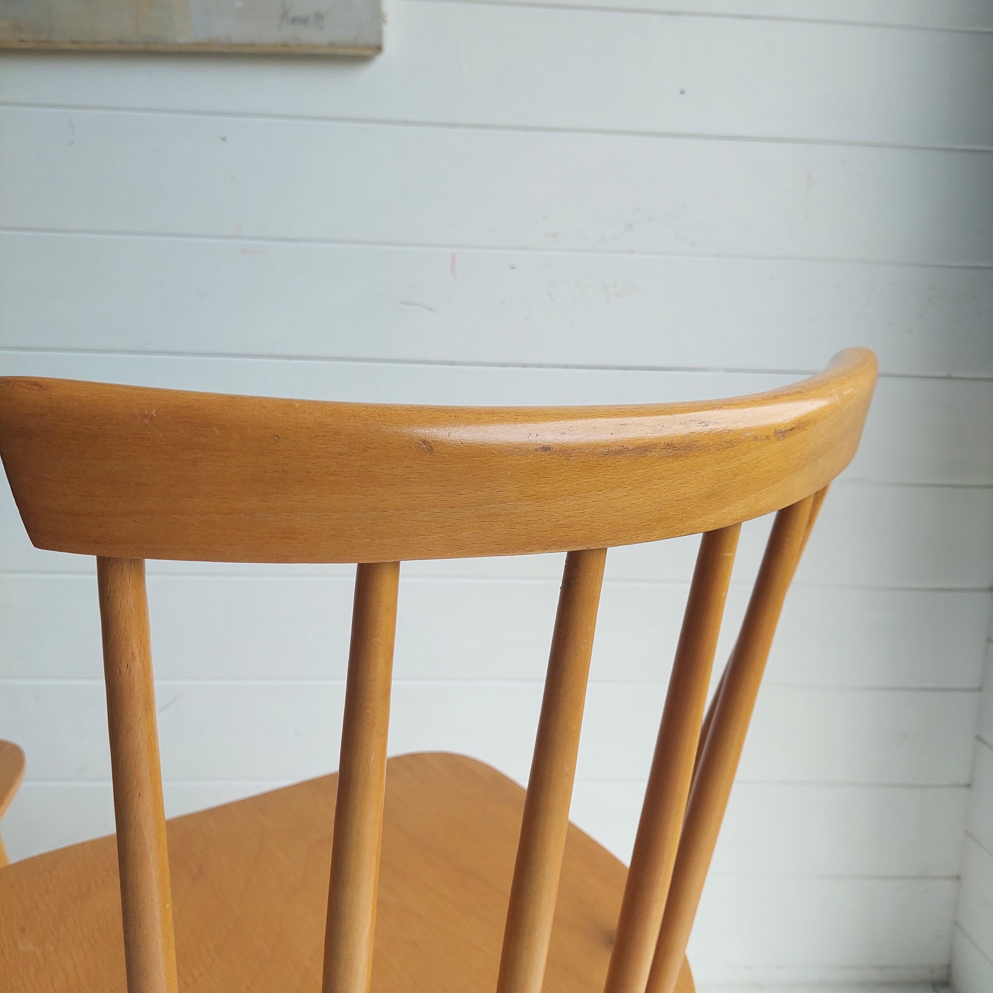 Set Of 2 Scandinavian Zpm Radomsko Spindle Back Dining Chairs 50s 60s 7