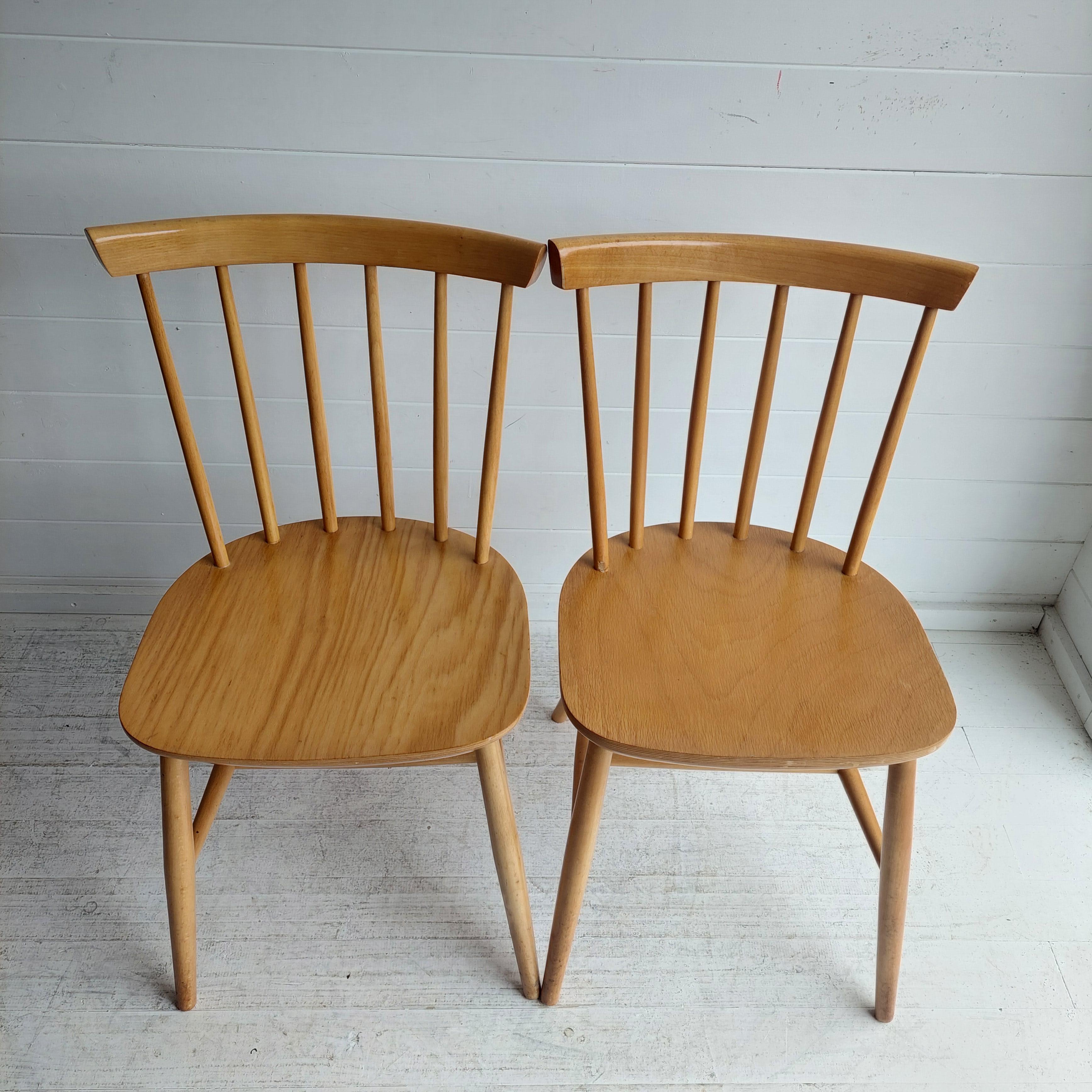Set Of 2 Scandinavian Zpm Radomsko Spindle Back Dining Chairs 50s 60s 8