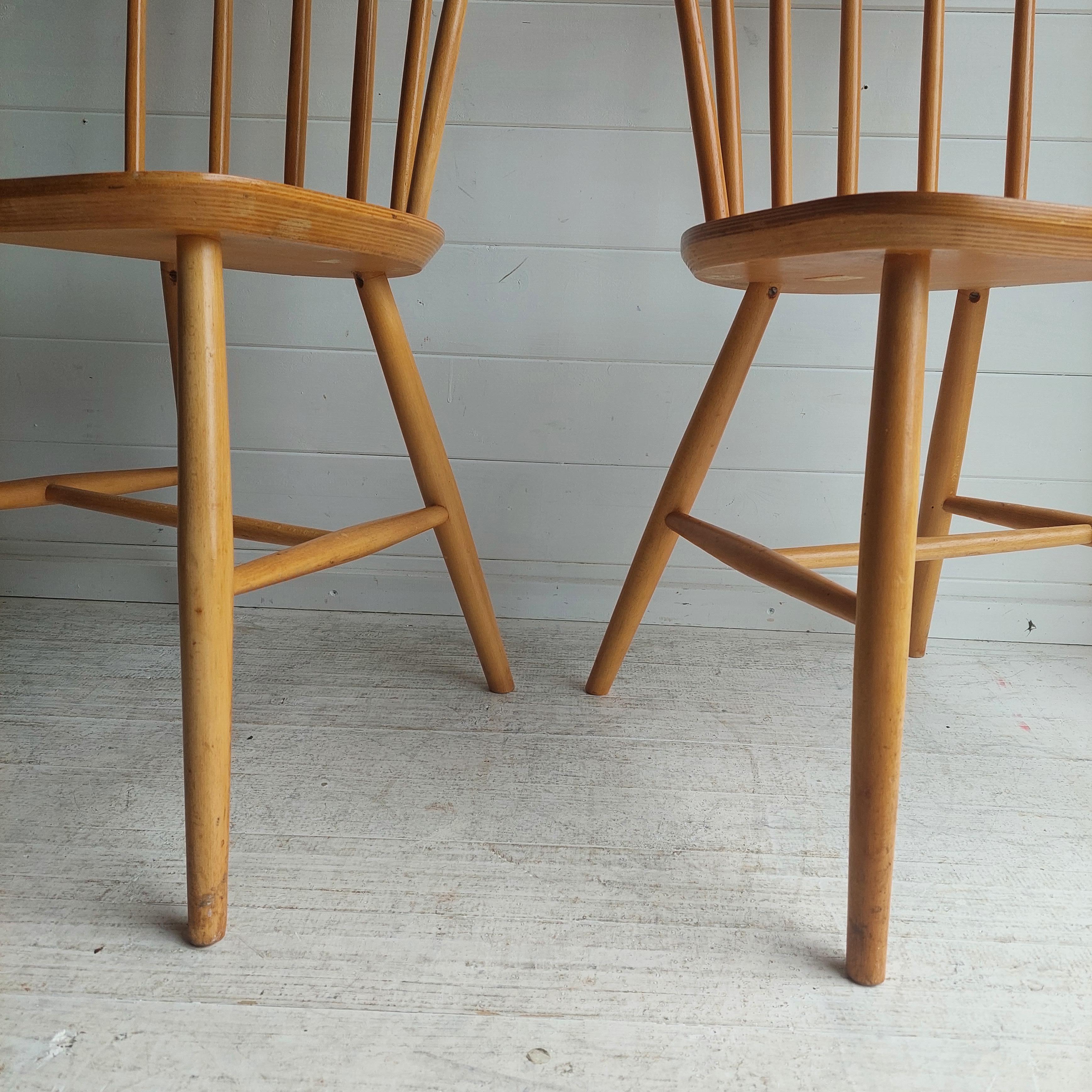 Set Of 2 Scandinavian Zpm Radomsko Spindle Back Dining Chairs 50s 60s 11
