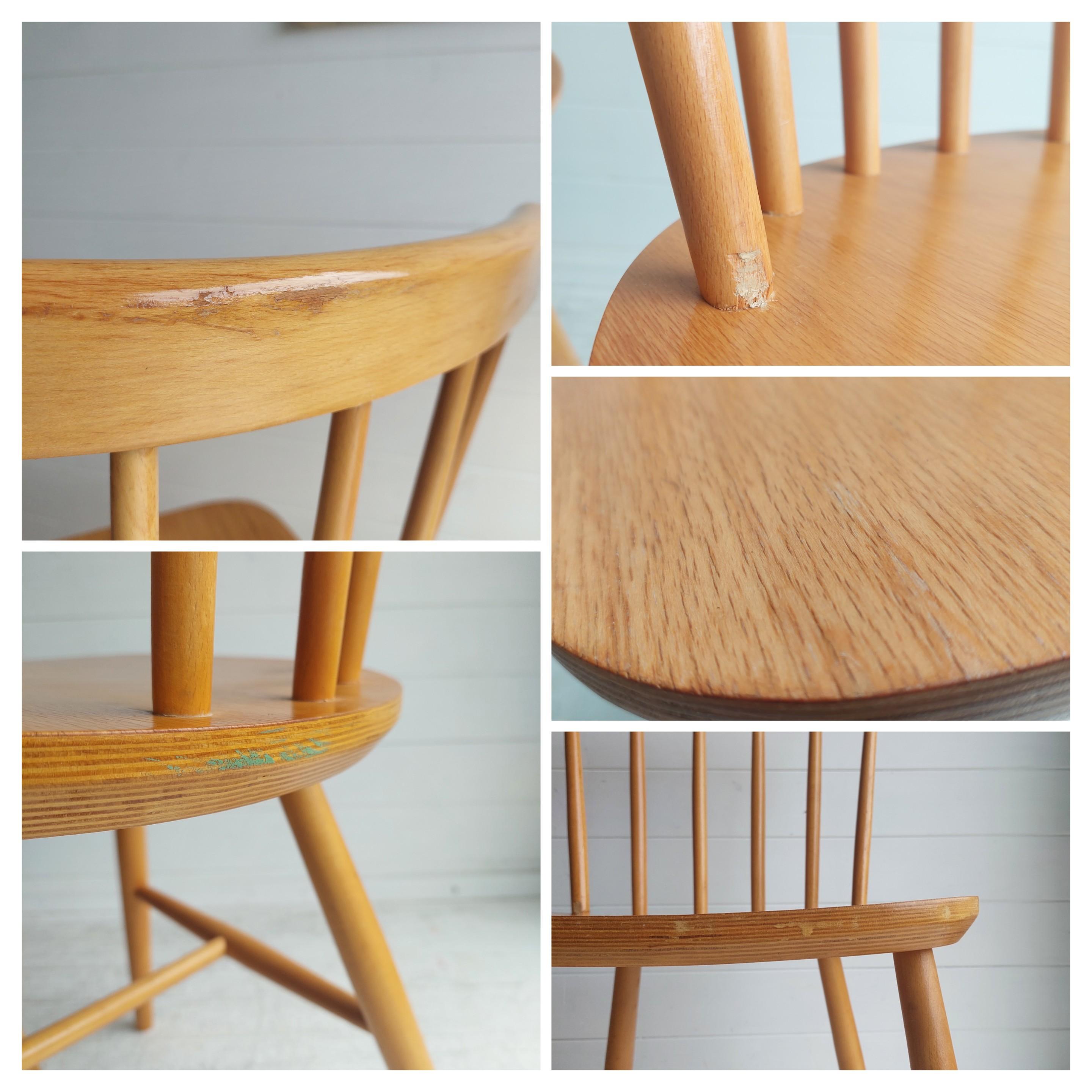 Set Of 2 Scandinavian Zpm Radomsko Spindle Back Dining Chairs 50s 60s 12