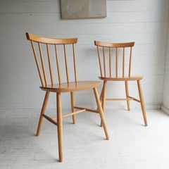 Set Of 2 Scandinavian Zpm Radomsko Spindle Back Dining Chairs 50s 60s