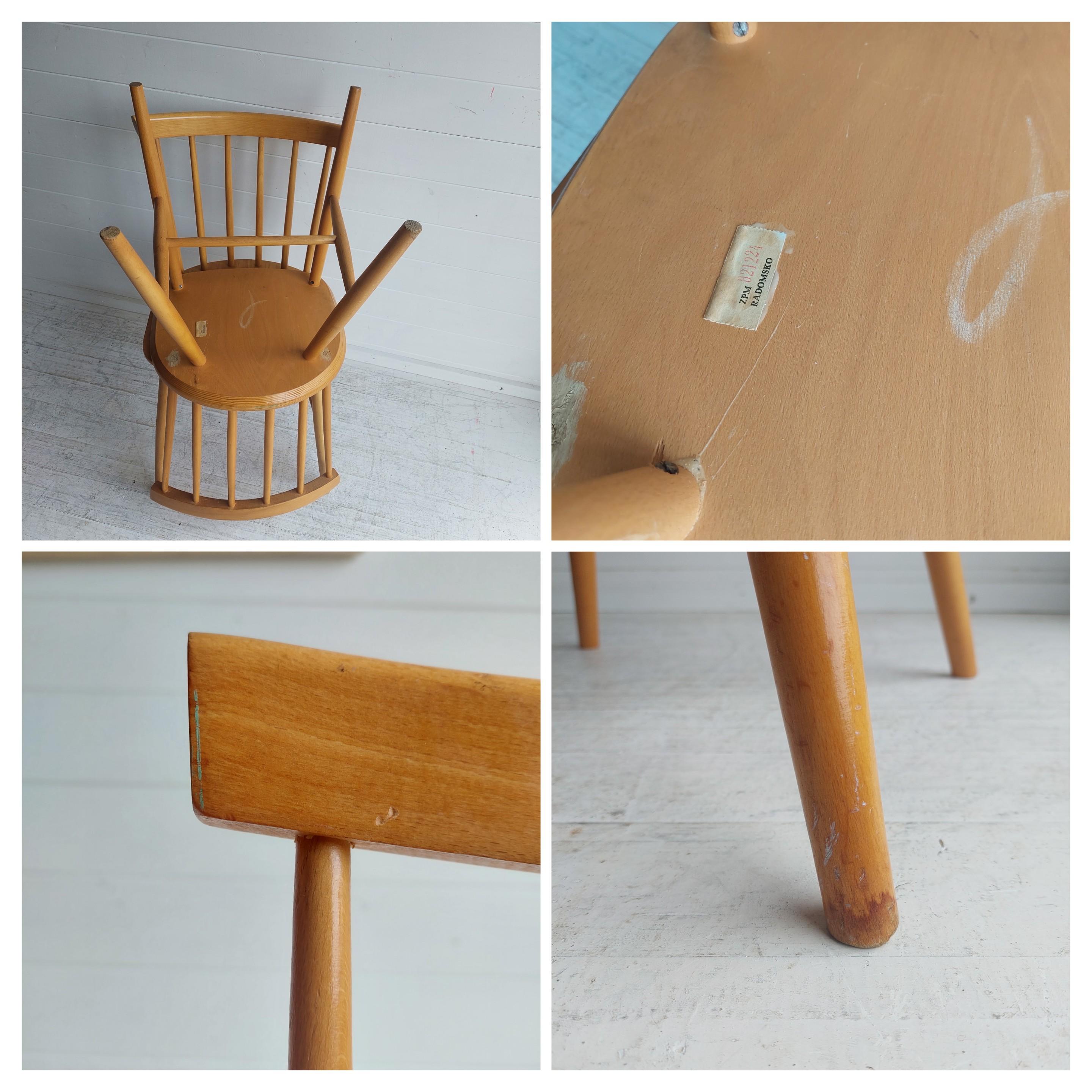 Set Of 2 Scandinavian Zpm Radomsko Spindle Back Dining Chairs 50s 60s 13