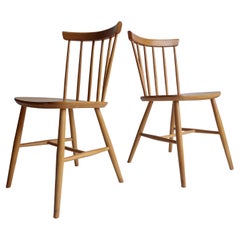 Vintage Set Of 2 Scandinavian Zpm Radomsko Spindle Back Dining Chairs 50s 60s
